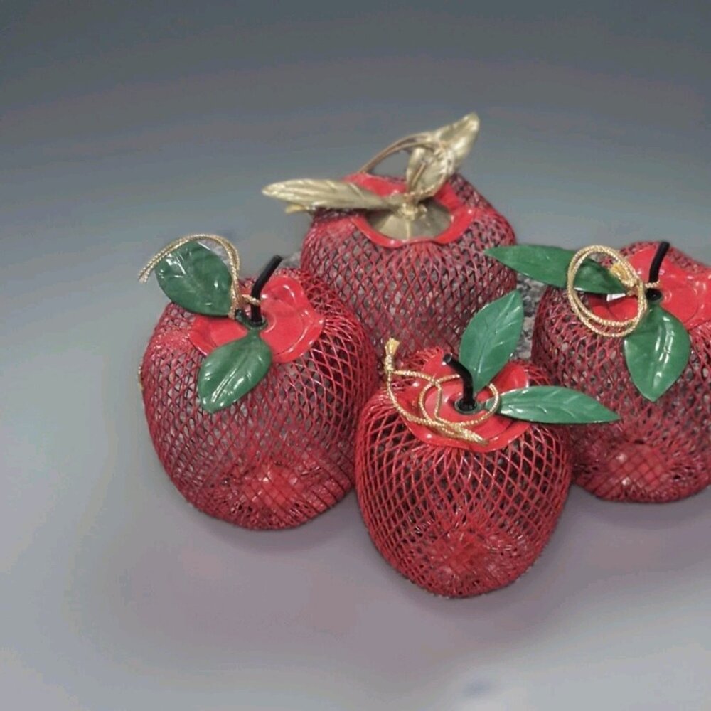 Set Of (4) Vintage Apple Ornament Potpourri Holder Teacher Gift Christmas Tree - Picture 2 of 11